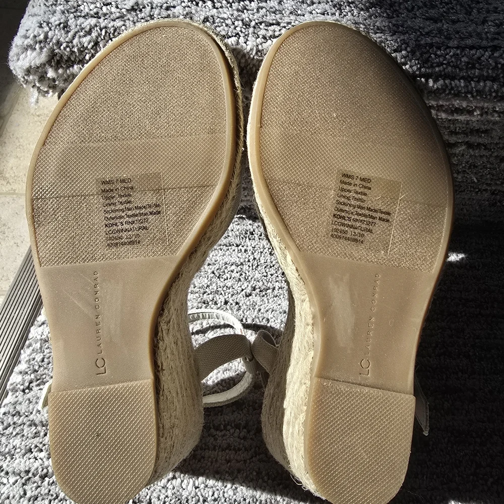 Lauren Conrad LC Women's Gwin Espadrille Wedge Sandals 7 Beige Bow NIB NWT